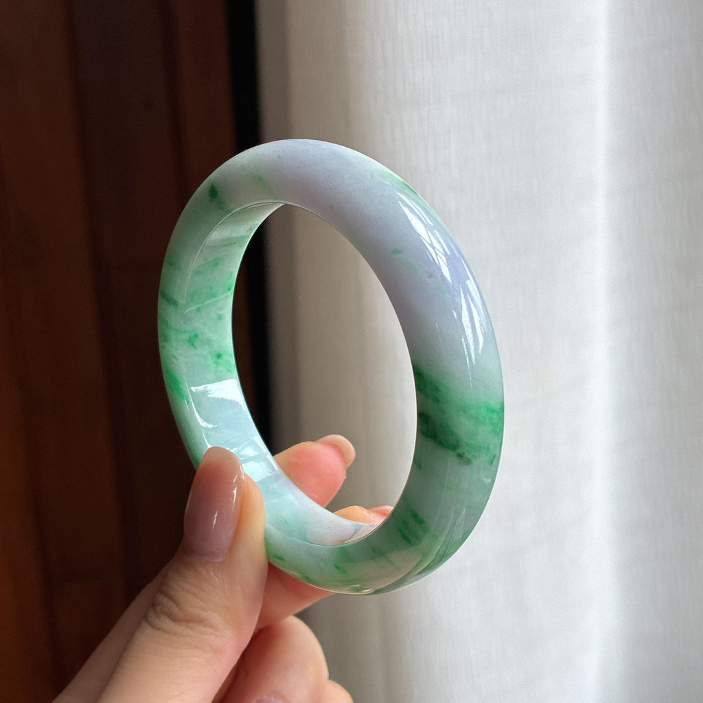 糯冰飘花翡翠平安镯（54.6mm)（yc422957）