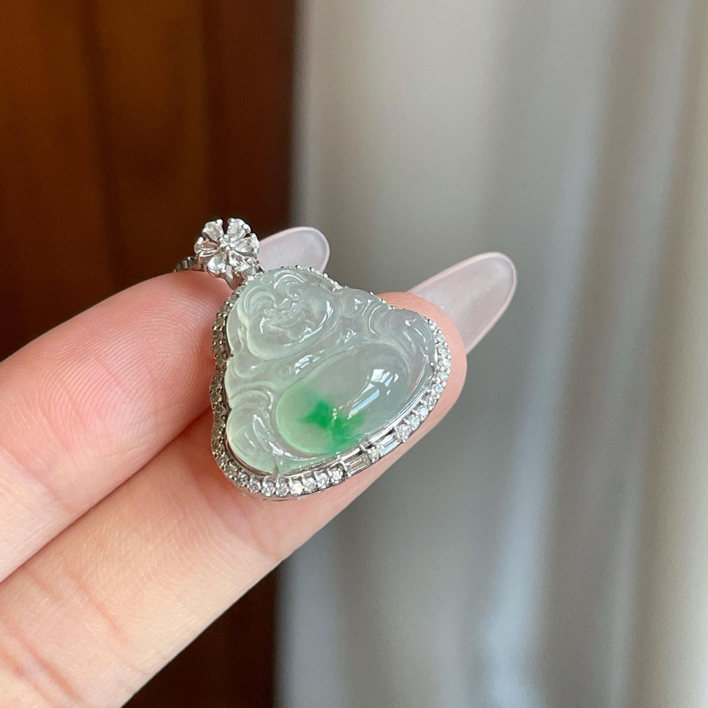 18k金钻镶冰种飘花翡翠佛公（yc269032）