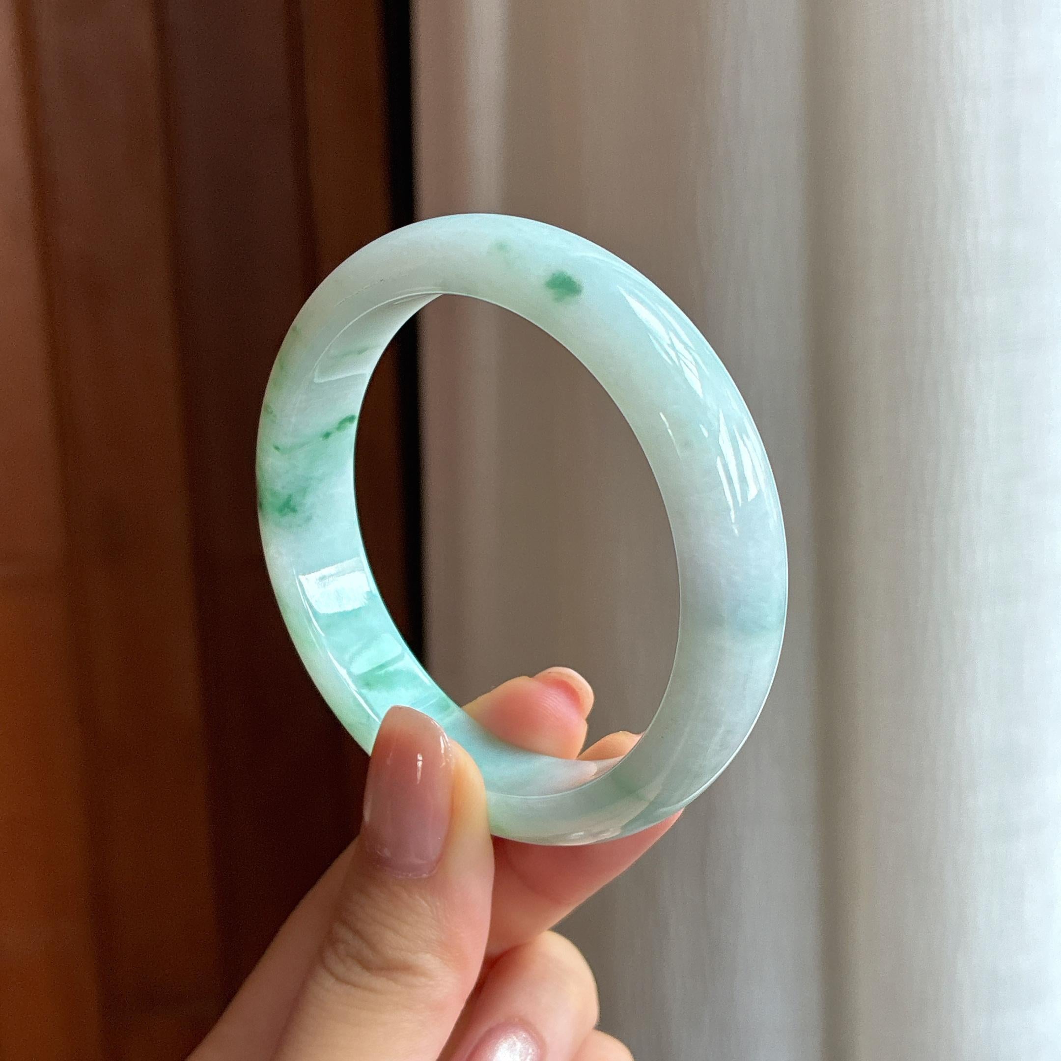 糯种飘花翡翠平安镯55圈（yc426857）