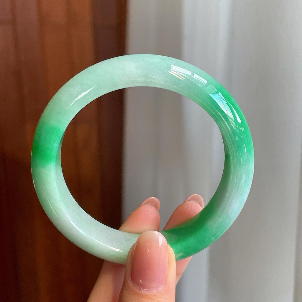 糯冰带色翡翠平安镯（53.6mm)（yc342187）
