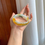 冰种黄翡飘花宽版特色平安镯（60.6mm）（yc310756）