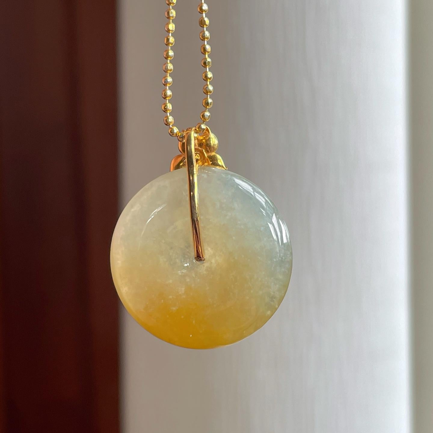 18k金镶糯冰黄翡翡翠平安扣（yc253124）