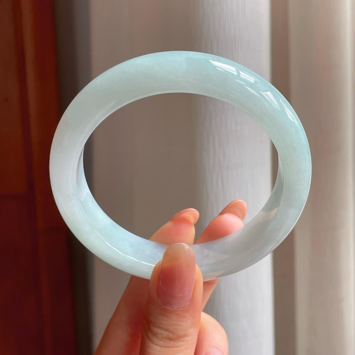 糯冰淡底色翡翠平安镯（59.7mm)（yc360236）