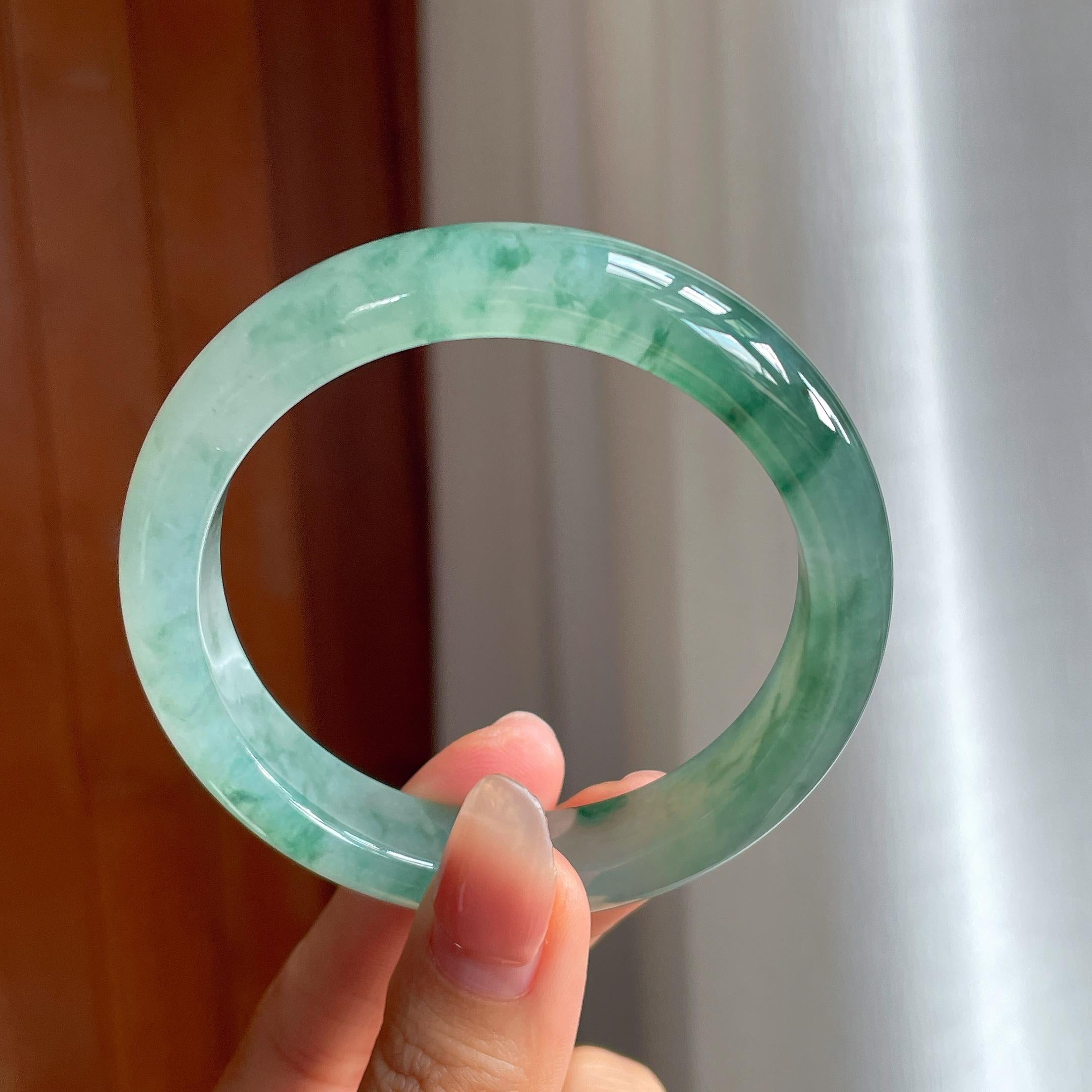 冰种飘花翡翠平安镯（58mm）（yc333075）