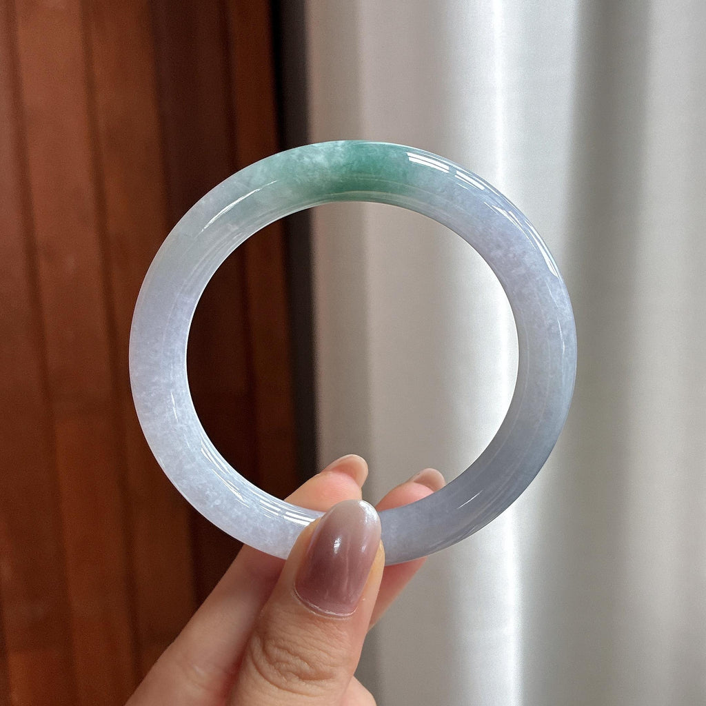 糯冰飘一抹绿圆条手镯 55圈 天然缅甸A货翡翠（yc537640）