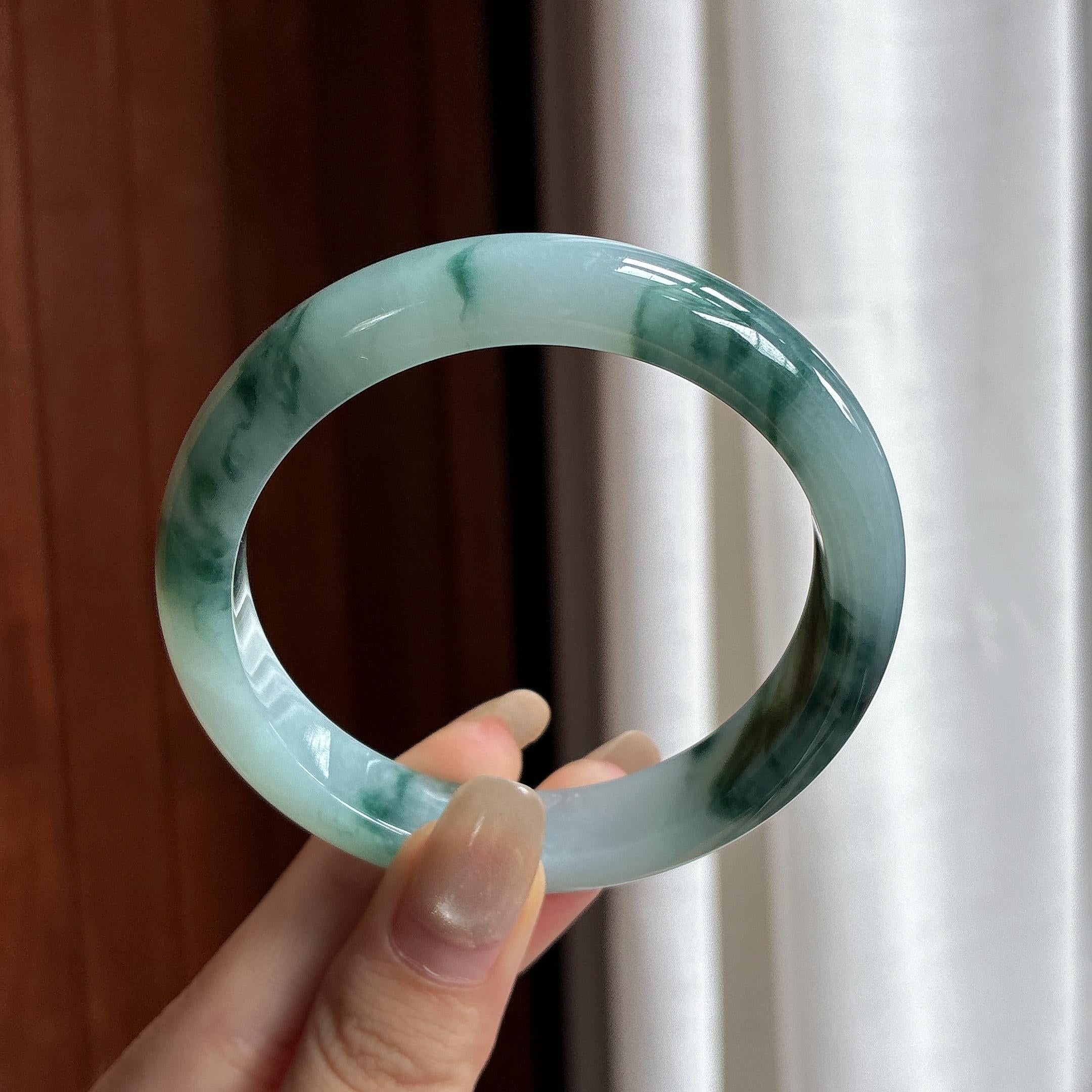细糯种飘花正圈平安镯 55圈 天然缅甸A货翡翠（yc466152）