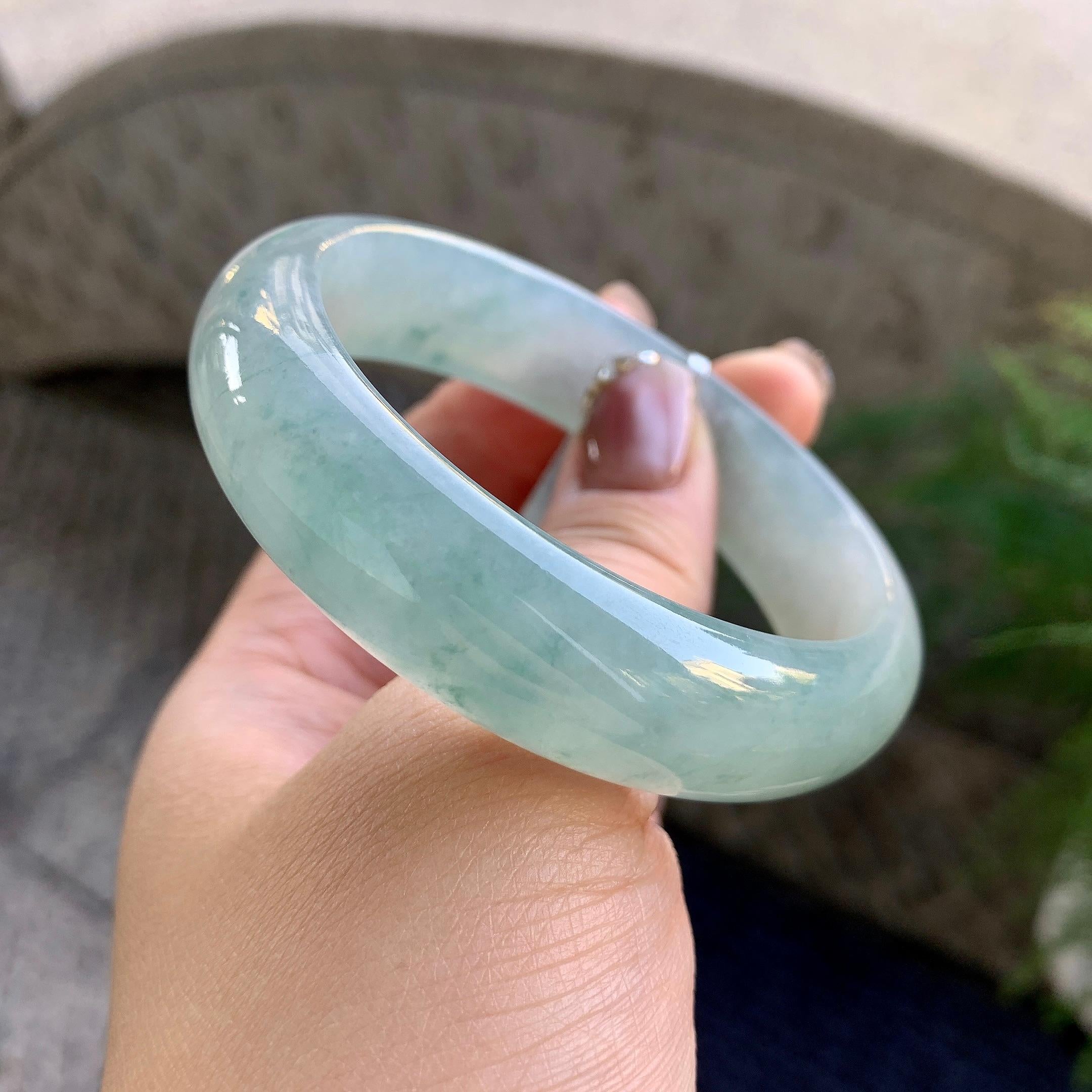 糯冰种飘花宽版轮胎手镯（57.6mm）（yc276219）