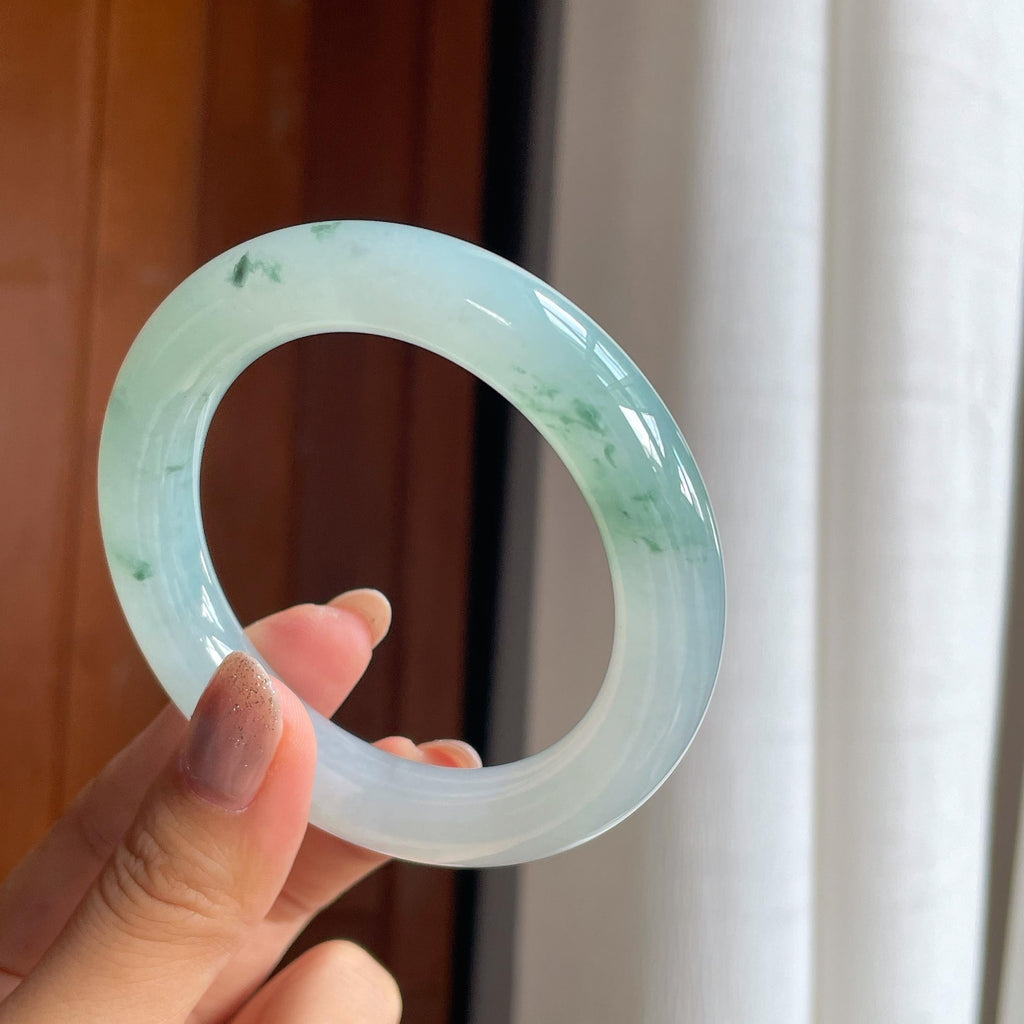 糯冰飘花圆条手镯 55圈天然缅甸A货翡翠（yc440252）
