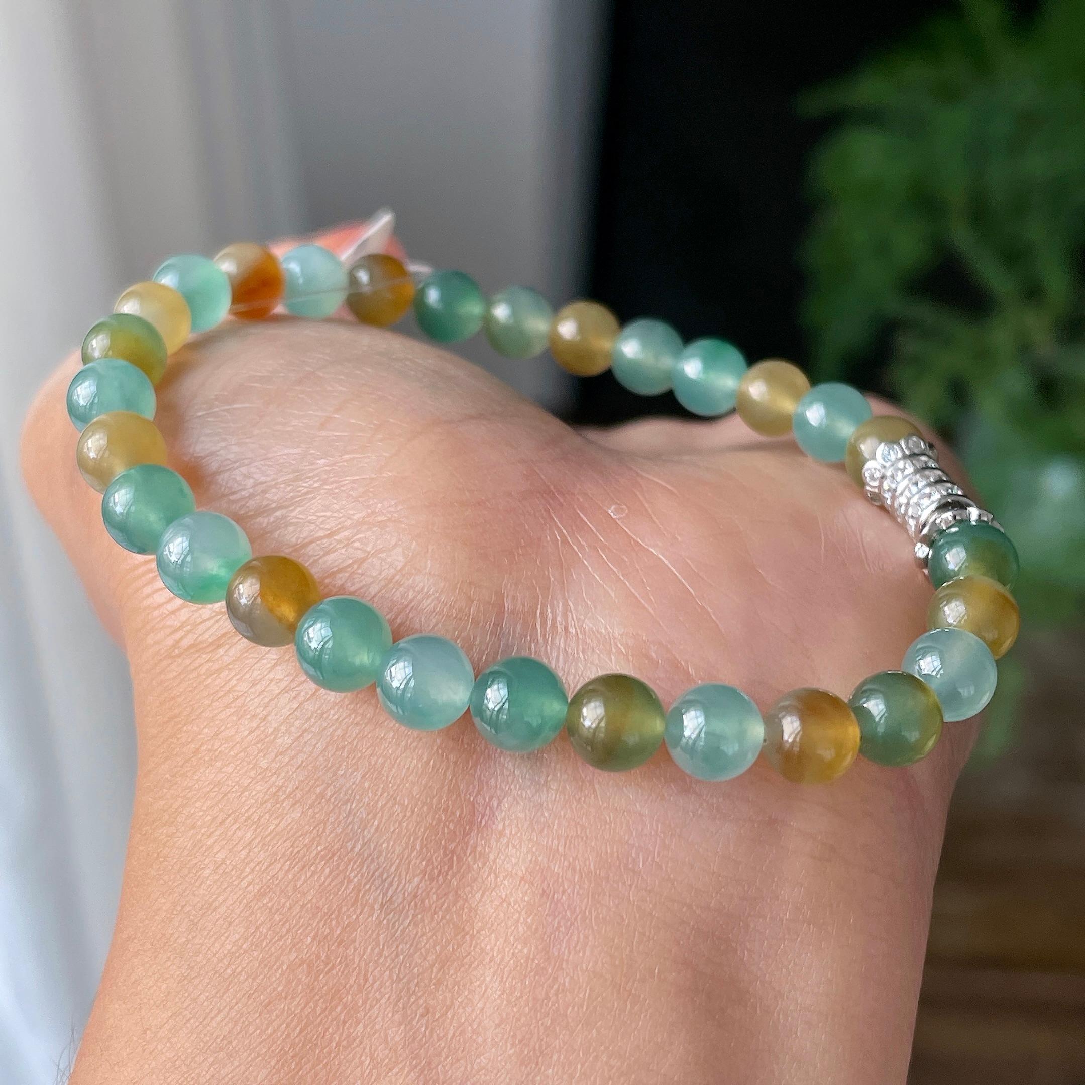 冰种多彩手串         天然缅甸A货翡翠（yc445865）