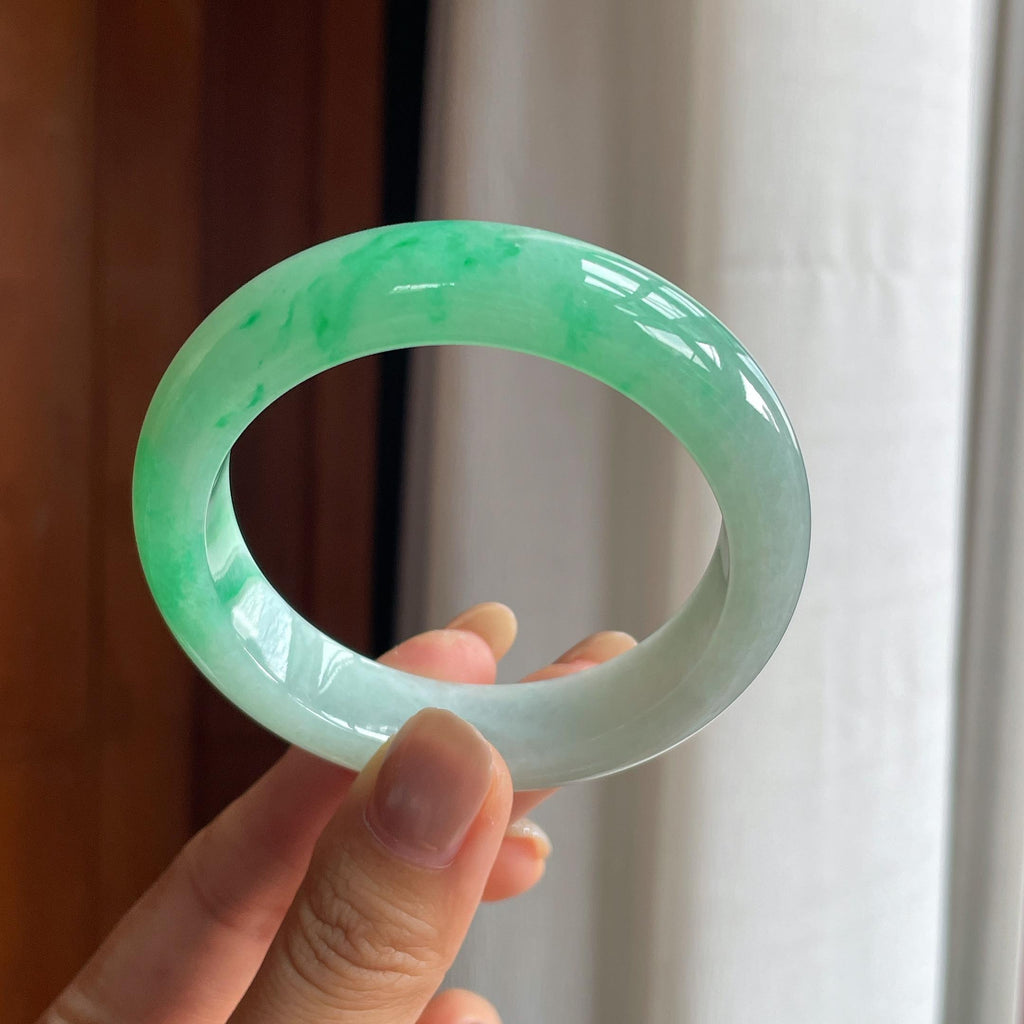 糯冰带色翡翠平安镯(54mm)（yc415368）