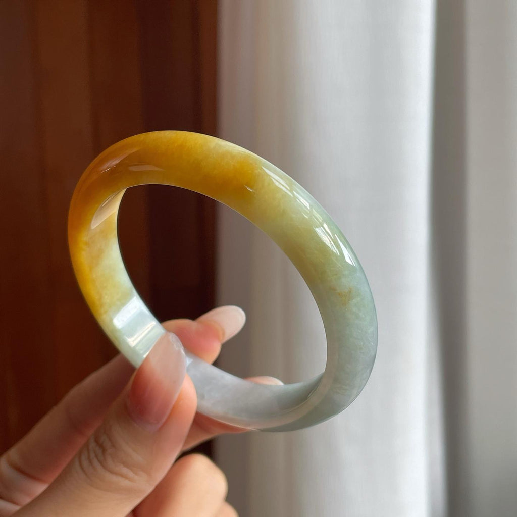 糯冰黄翡翡翠平安镯（56.7mm）（yc266558）