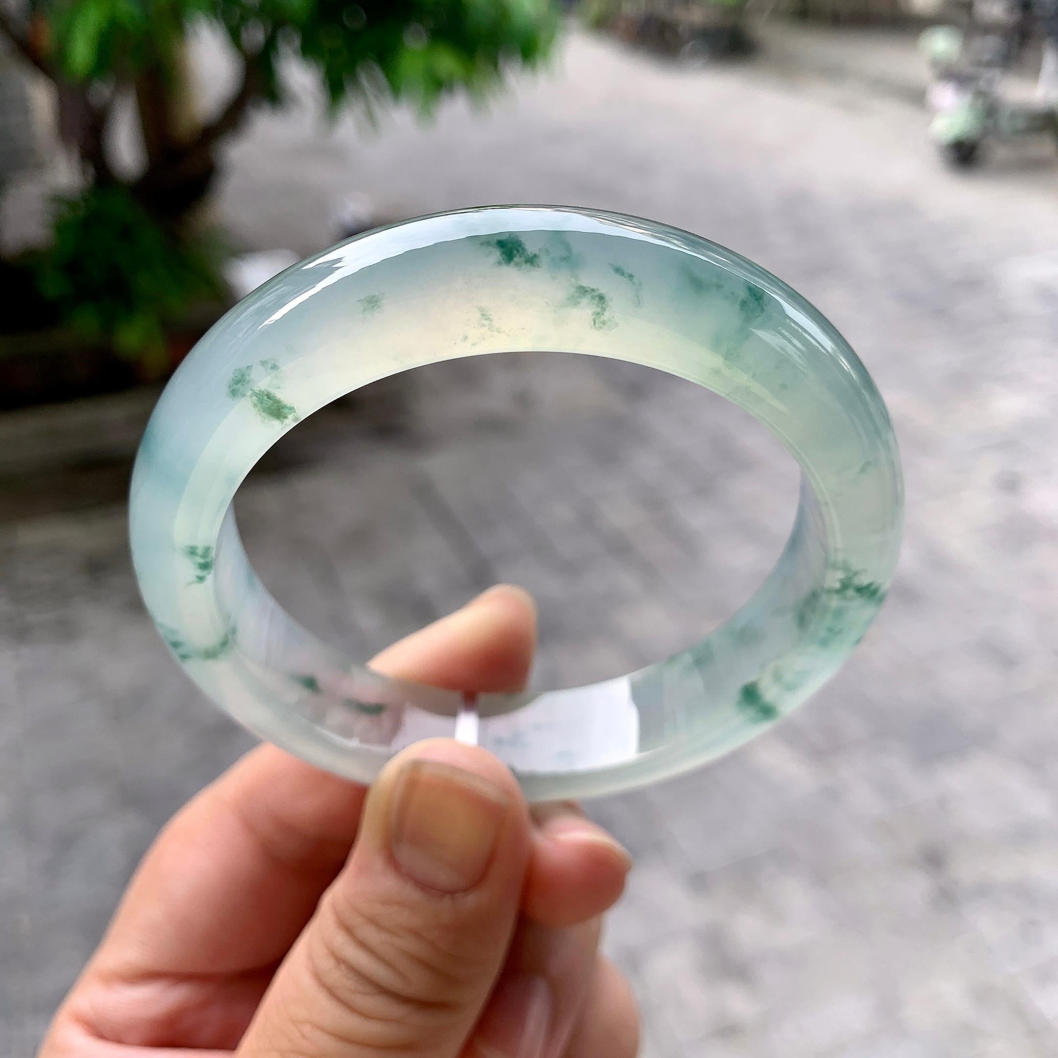 冰种飘花平安镯（56.7mm）（yc233908）
