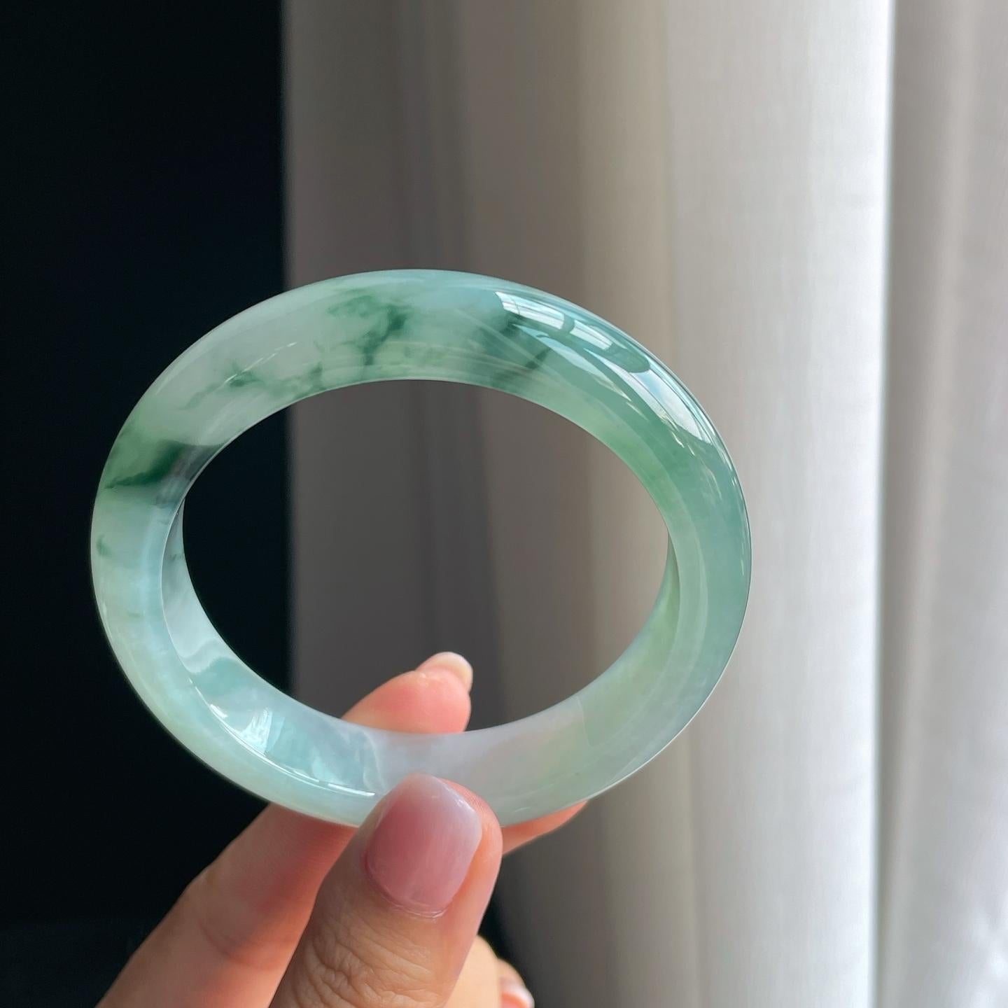 冰种飘花翡翠平安镯（57.3mm）（yc380334）