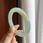 细糯种晴底飘黄圆条手镯 54圈 天然缅甸A货翡翠（yc457984）