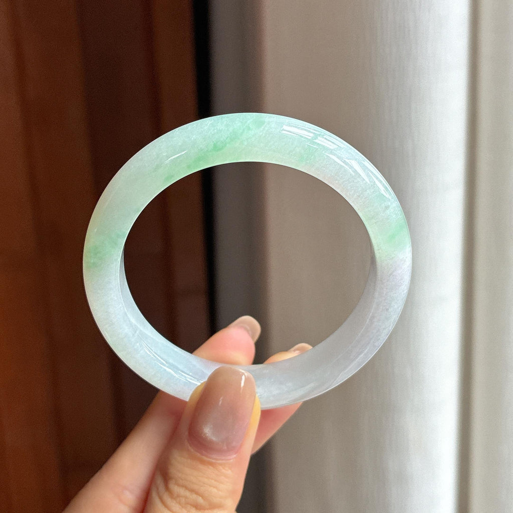 糯冰飘花平安镯 50圈天然缅甸A货翡翠（yc440814）