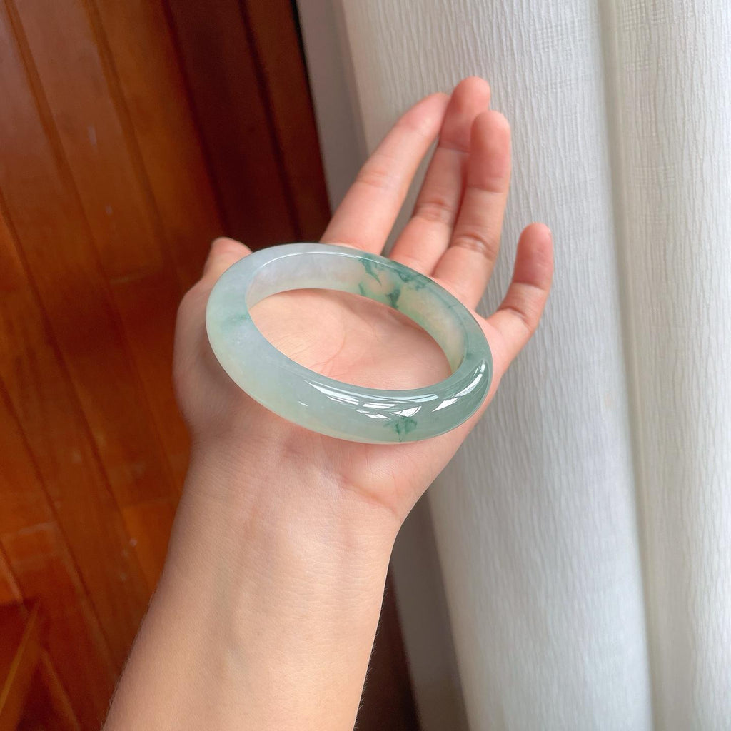 冰种飘花翡翠平安镯（57.8mm）（yc249151）