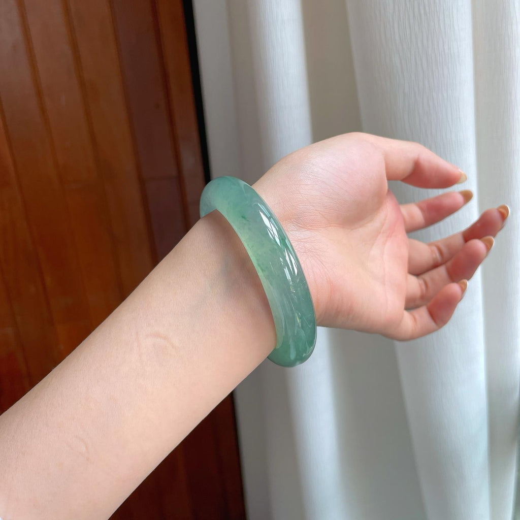 冰种蓝晴翡翠平安镯（55.4mm)（yc410263）