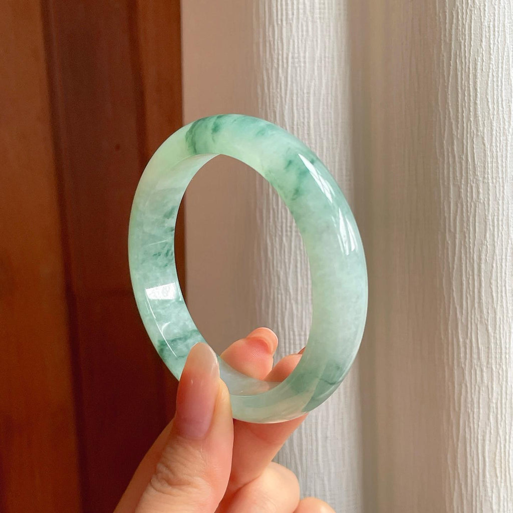 冰种飘花翡翠平安镯（55.3mm)（yc354340）