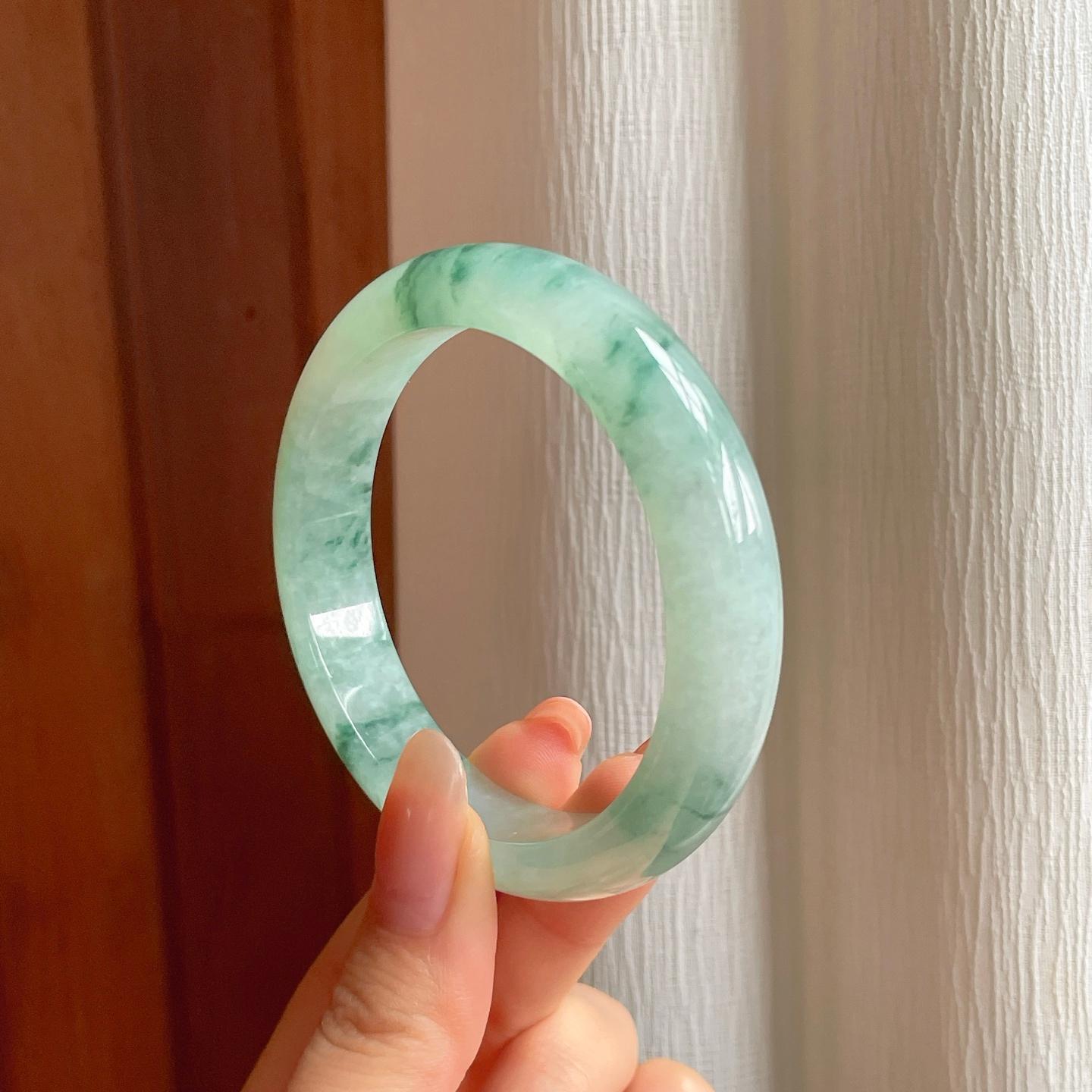 冰种飘花翡翠平安镯（55.3mm)（yc354340）