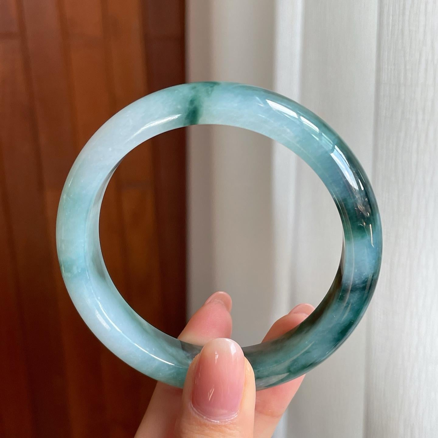 糯冰水墨花翡翠平安镯（57.8mm）（yc333814）