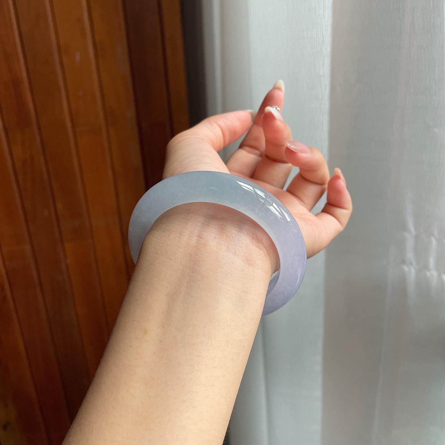 冰种淡紫底翡翠平安镯（56mm）（yc206756）