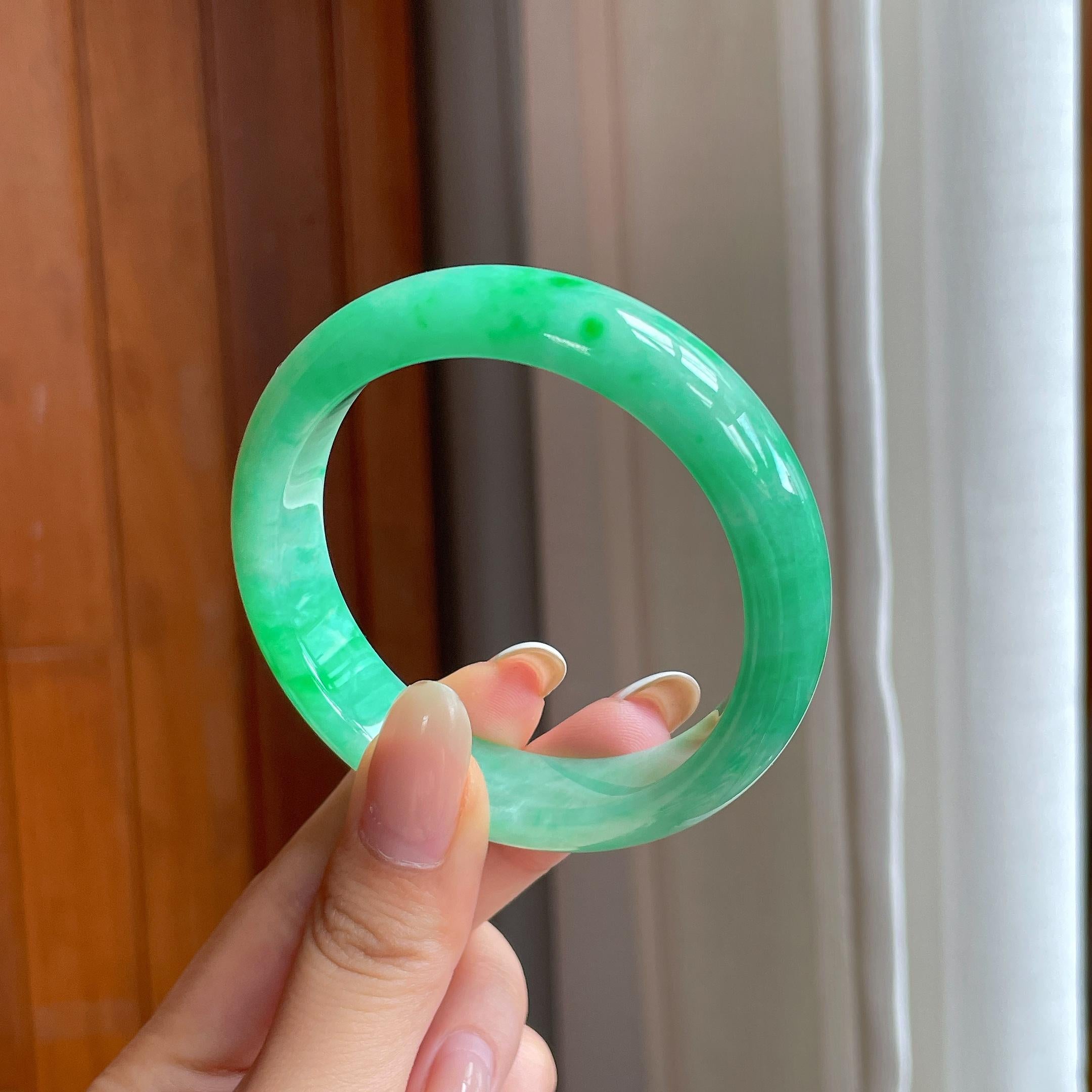 糯冰满绿翡翠平安镯（54mm)（yc406288）