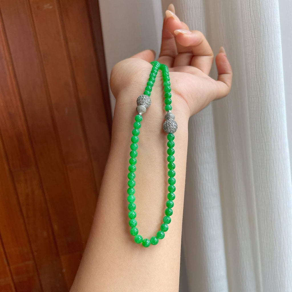 糯冰满绿翡翠珠串项链（yc247169）