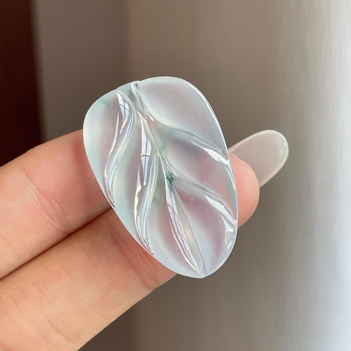 冰种起光飘花翡翠叶子（yc265153）