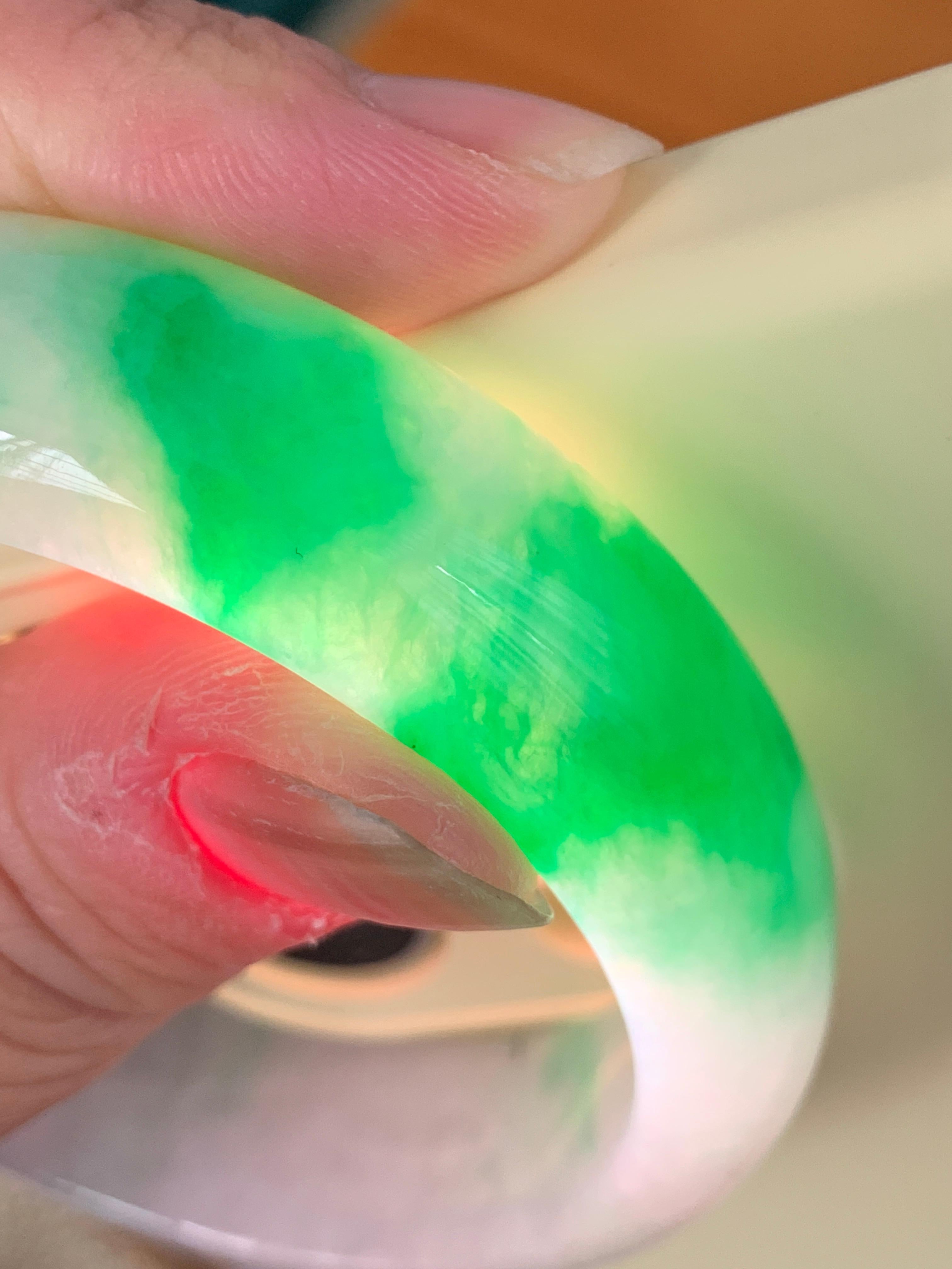 细糯种飘阳绿宽版轮胎手镯（59.8mm）（yc253725）