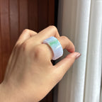 糯冰淡春底带色翡翠扳指天然缅甸A货翡翠（yc440184）