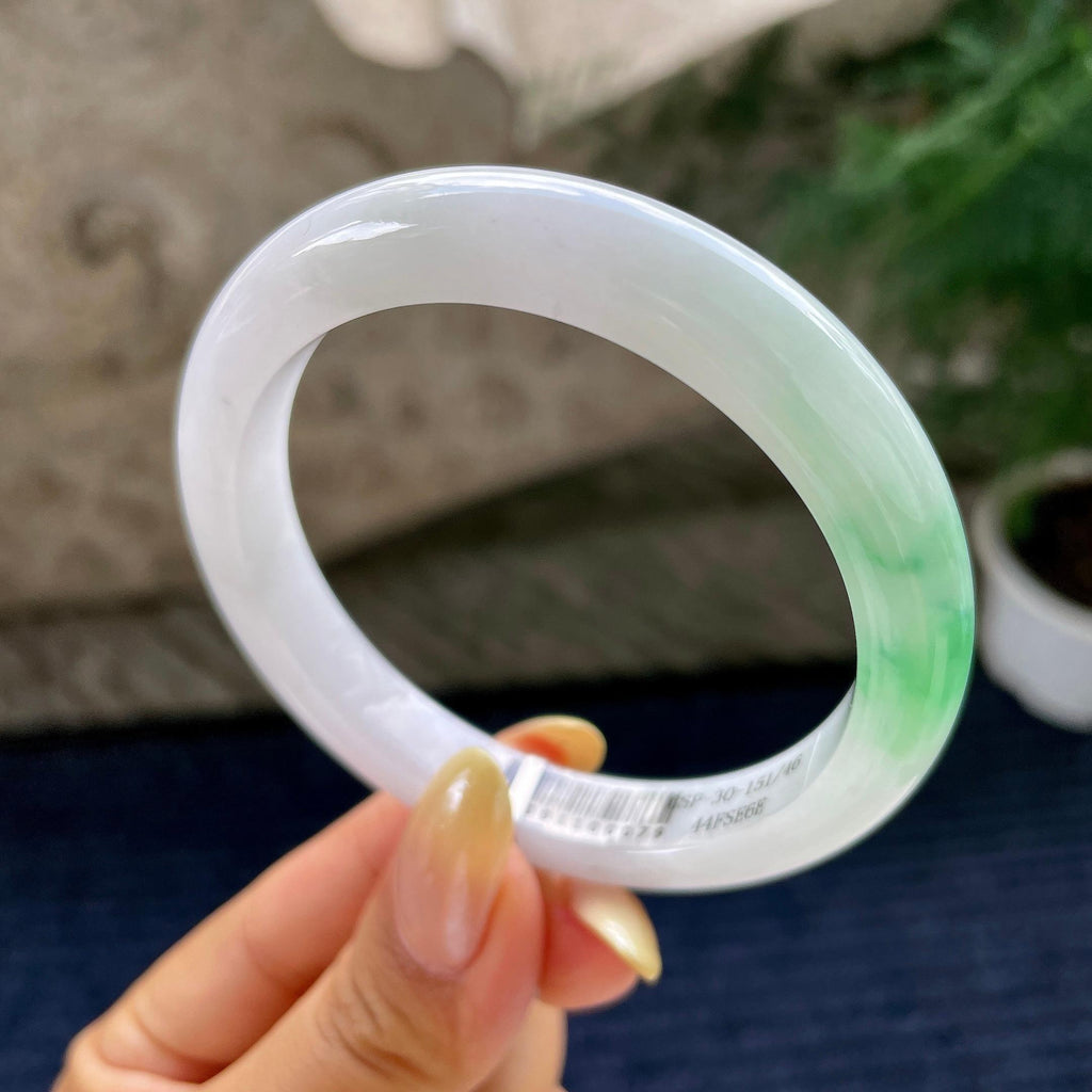 细糯种飘绿正圈平安镯55.8圈 天然缅甸A货翡翠（yc464105）