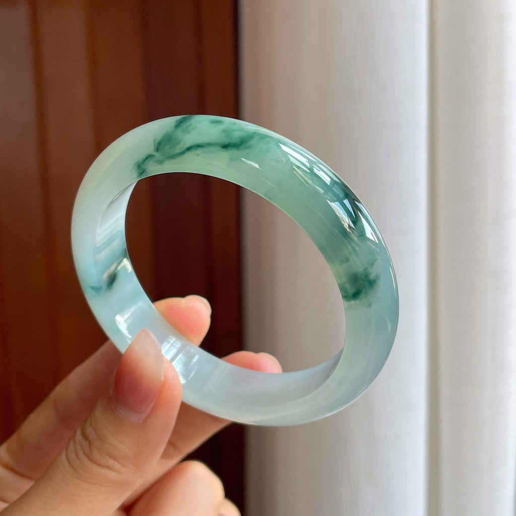 冰种飘花翡翠平安镯（57mm）（yc318680）