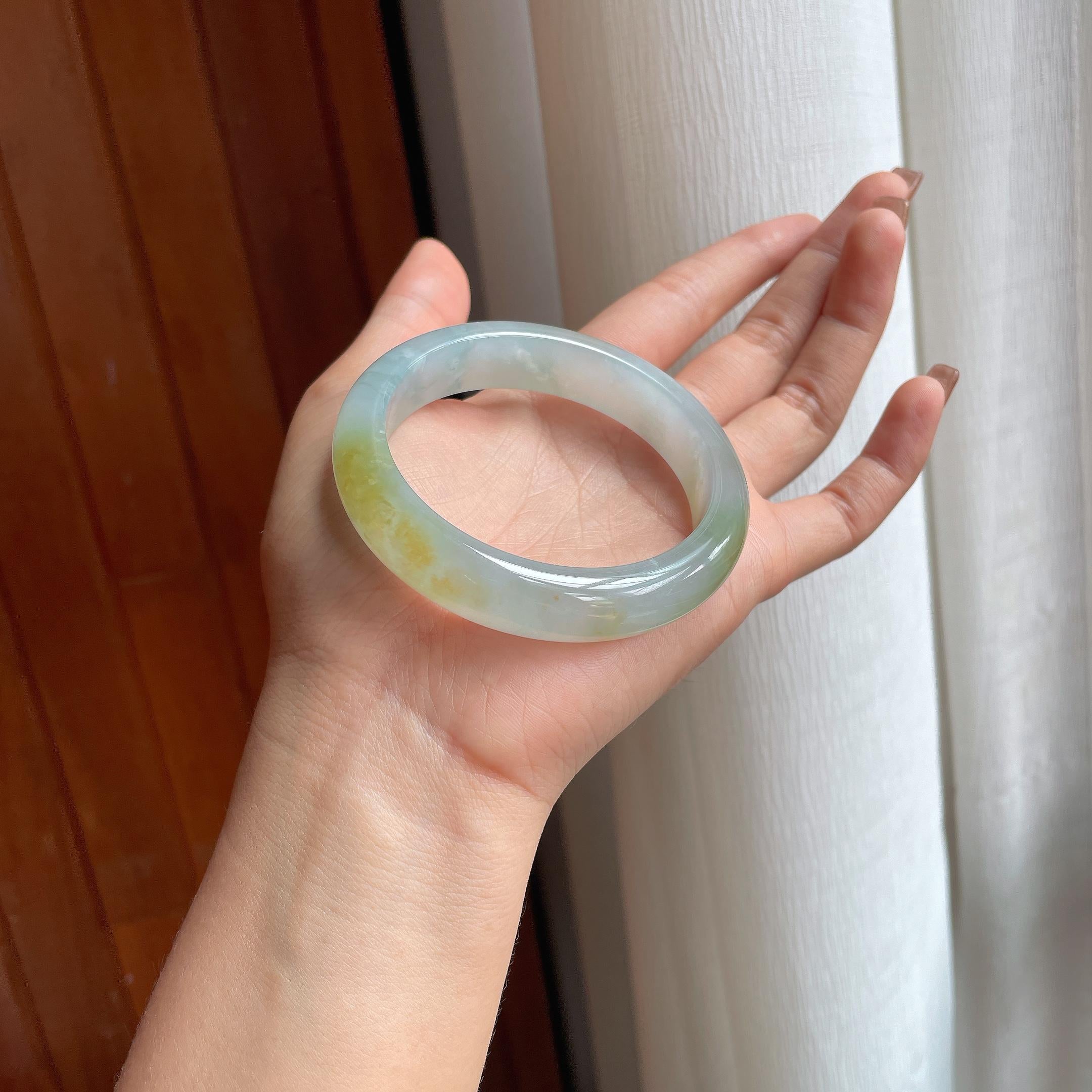 冰种黄翡翡翠平安镯（58mm）（yc363433）