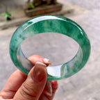 冰种飘蓝花宽版轮胎手镯 57.6圈口 天然缅甸A货翡翠（yc378786）
