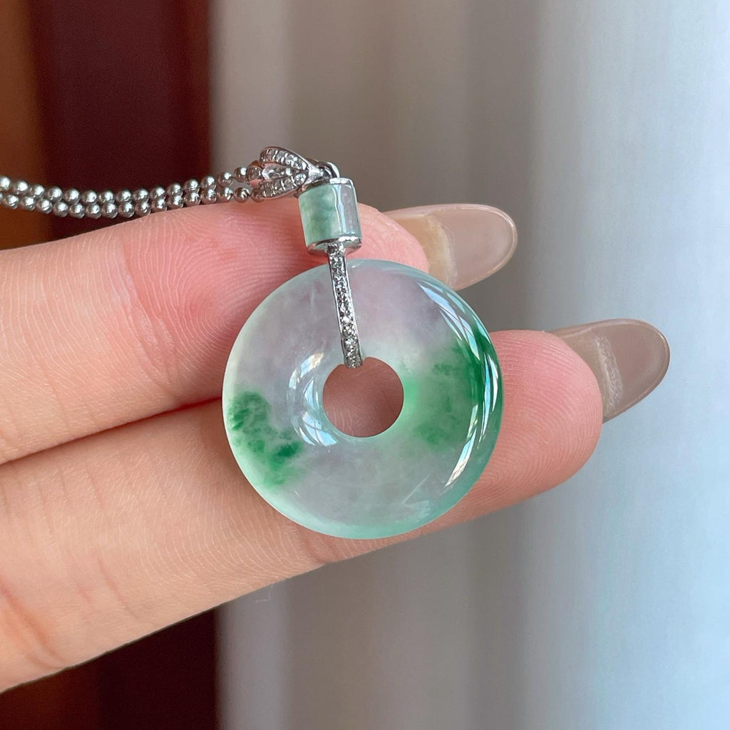 18k金镶冰种飘绿花翡翠甜甜圈（yc246212）