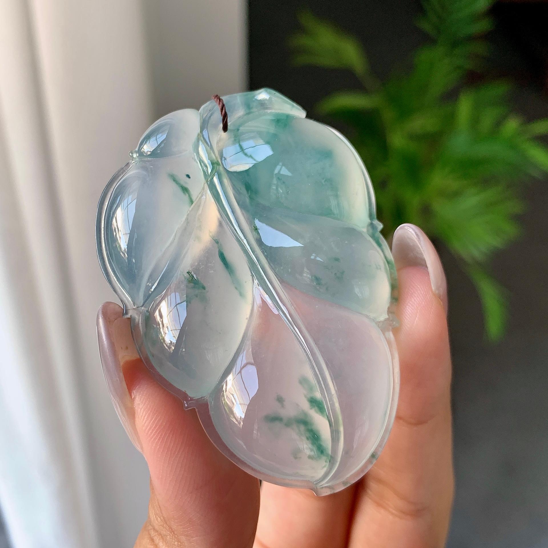 冰种飘花叶子挂件（yc179615）