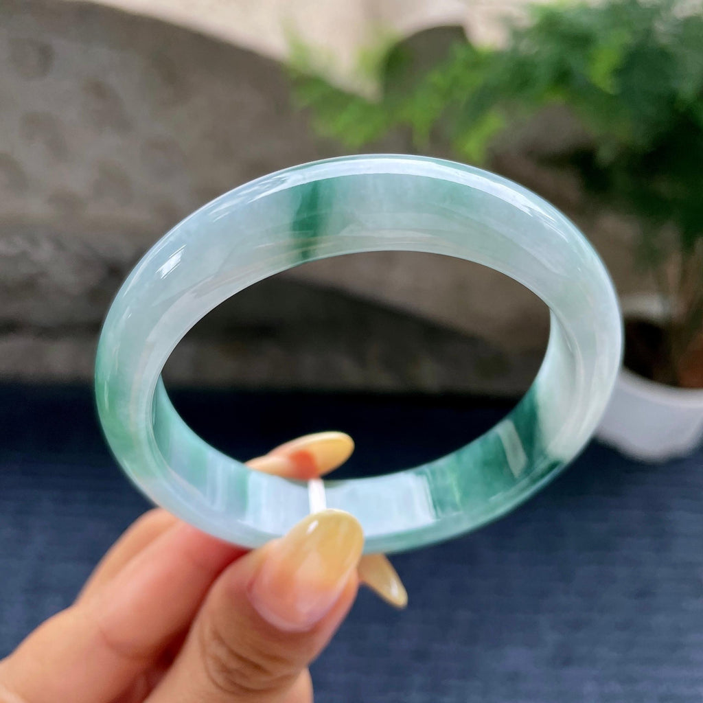 细糯种飘蓝花正圈平安镯55.9圈 天然缅甸A货翡翠（yc489152）