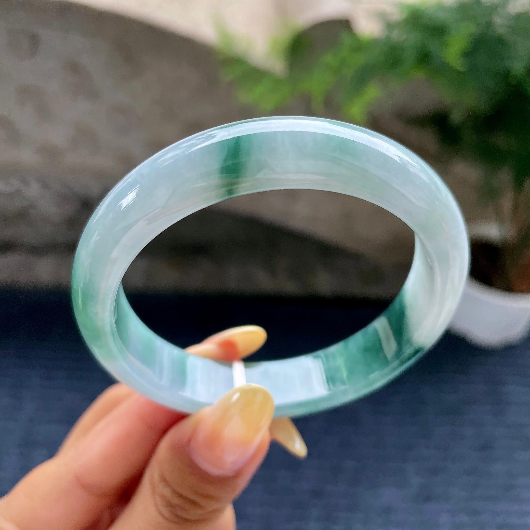 细糯种飘蓝花正圈平安镯55.9圈 天然缅甸A货翡翠（yc489152）