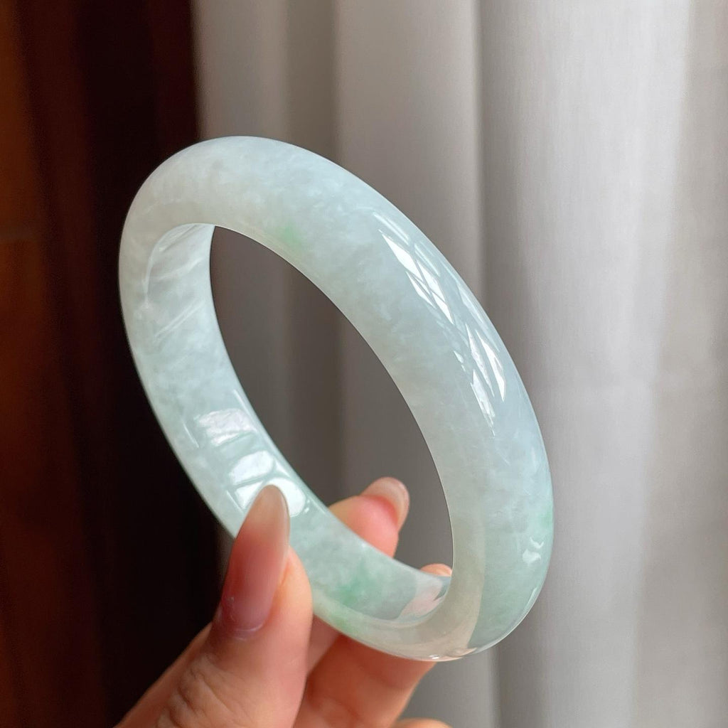 糯冰种带色翡翠平安镯（54mm）
