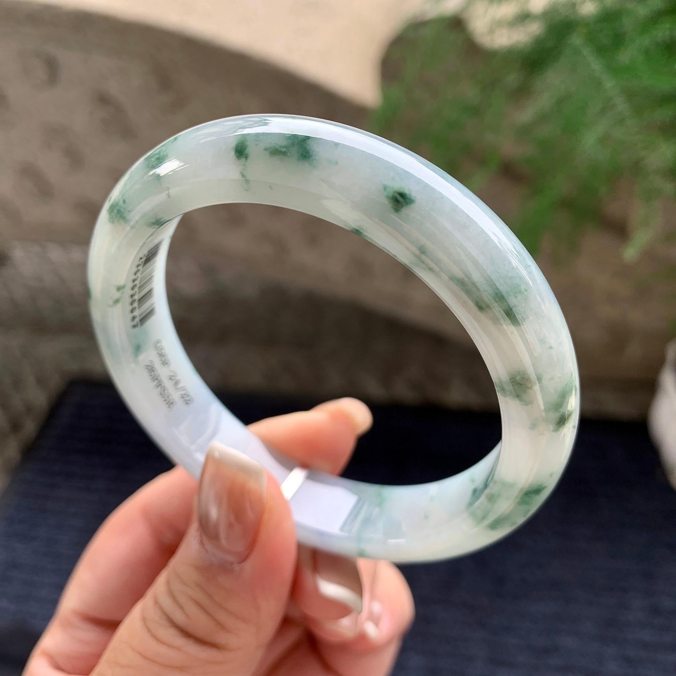 细糯种飘蓝花正圈平安镯 57.5圈口 天然缅甸A货翡翠（yc376068）