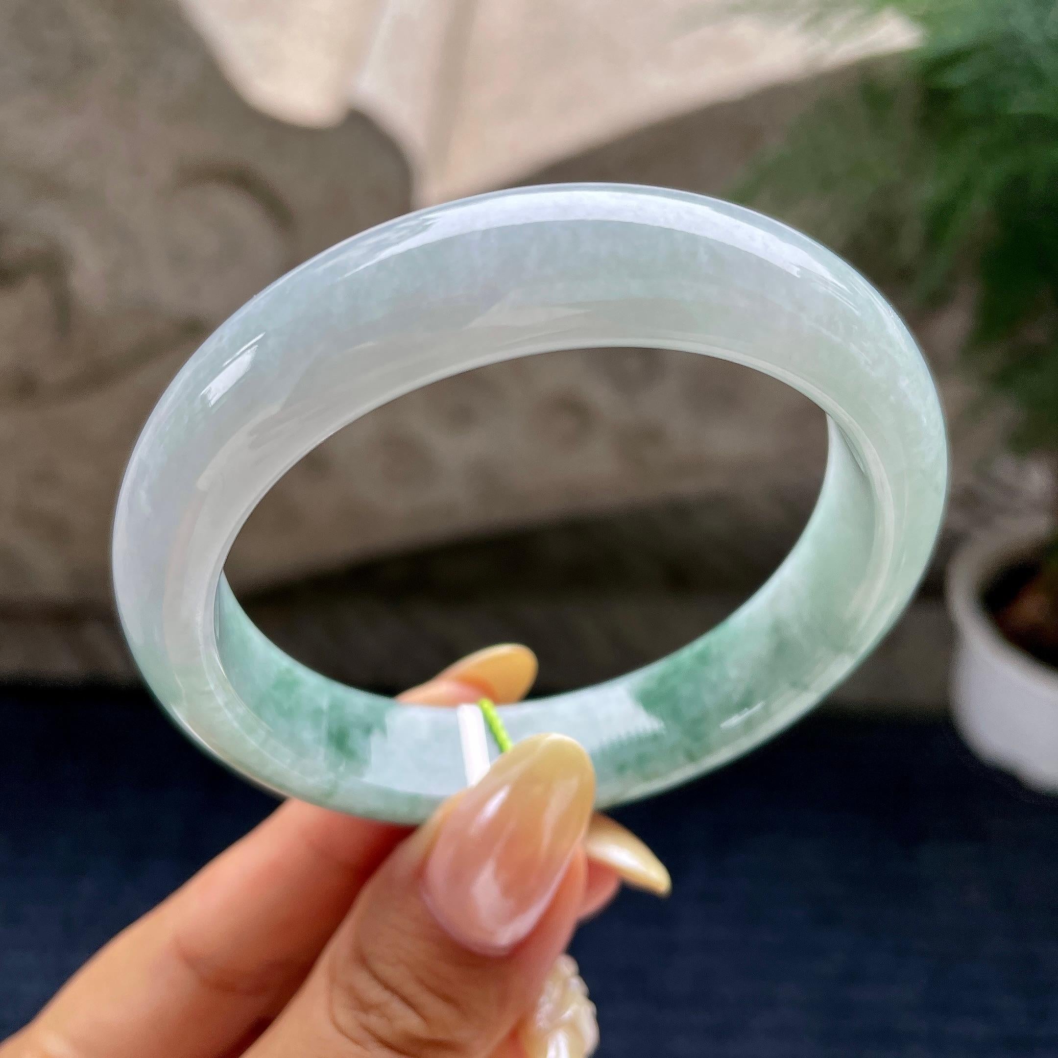 细糯种飘花正圈平安镯57圈 天然缅甸A货翡翠（yc460634）