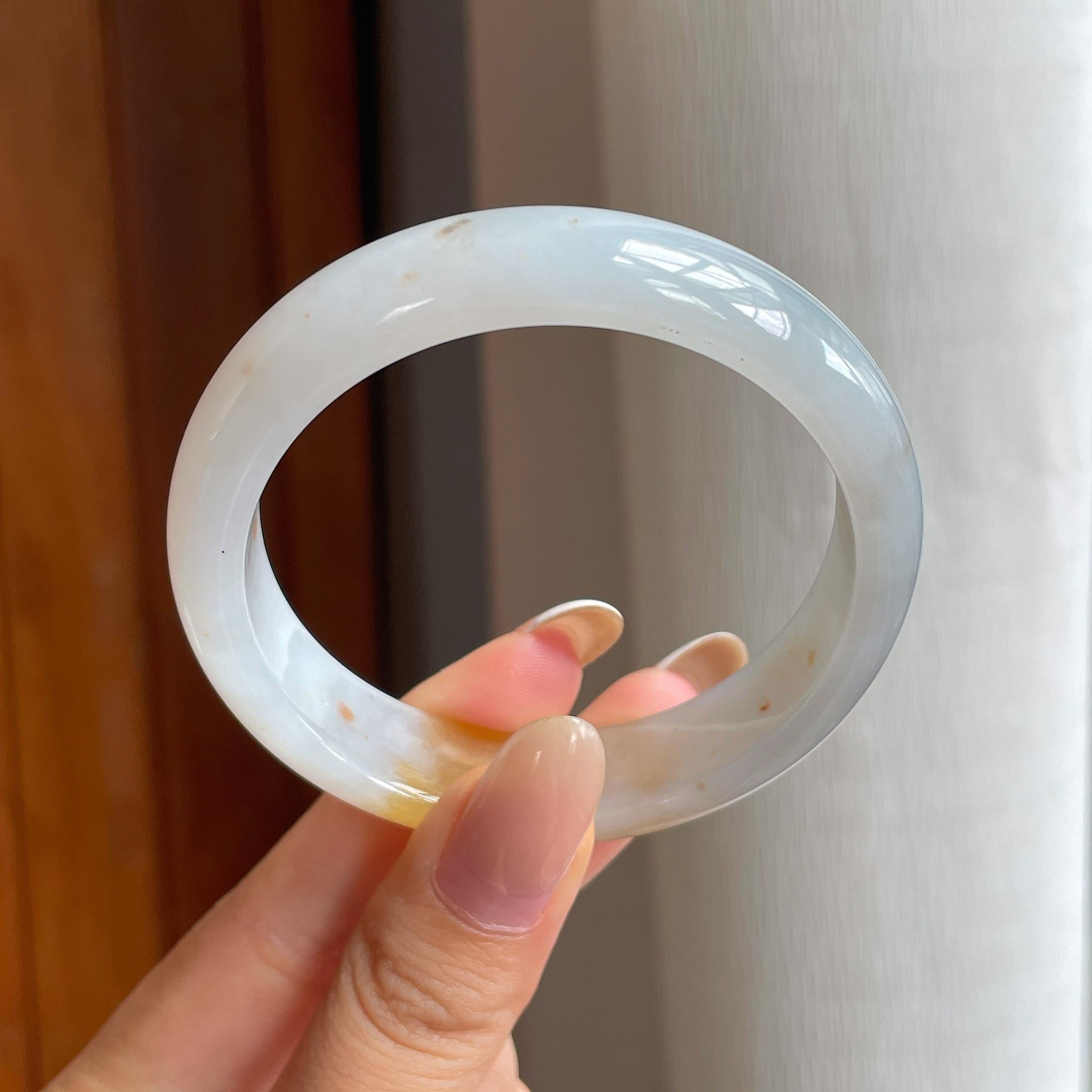 糯冰黄翡翡翠平安镯（54mm)（yc419512）