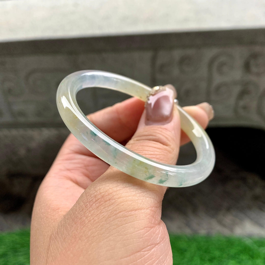 糯冰种黄翡飘花圆条贵妃手镯（51mm）（yc288710）