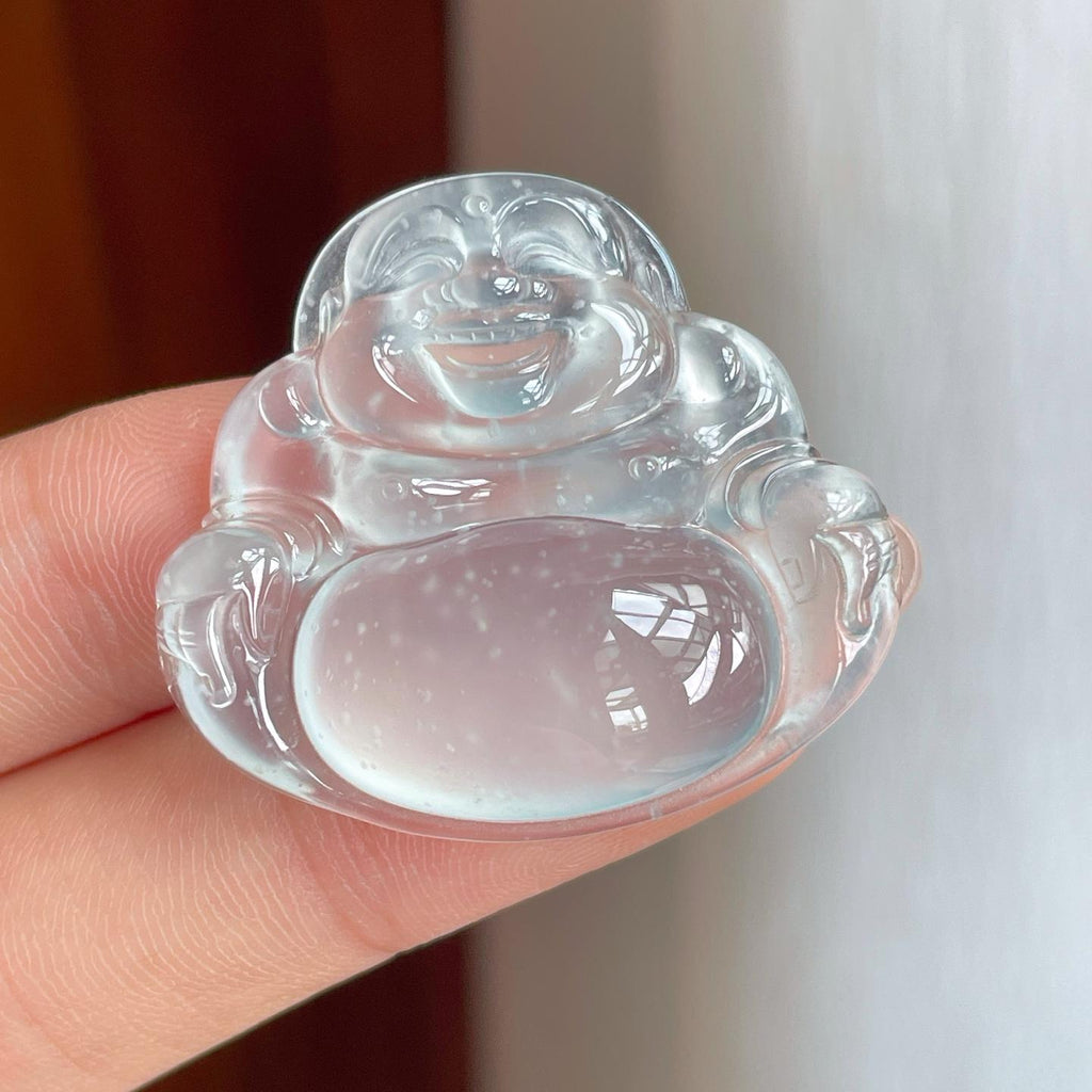 冰玻种雪花棉无色翡翠佛公（yc238170）