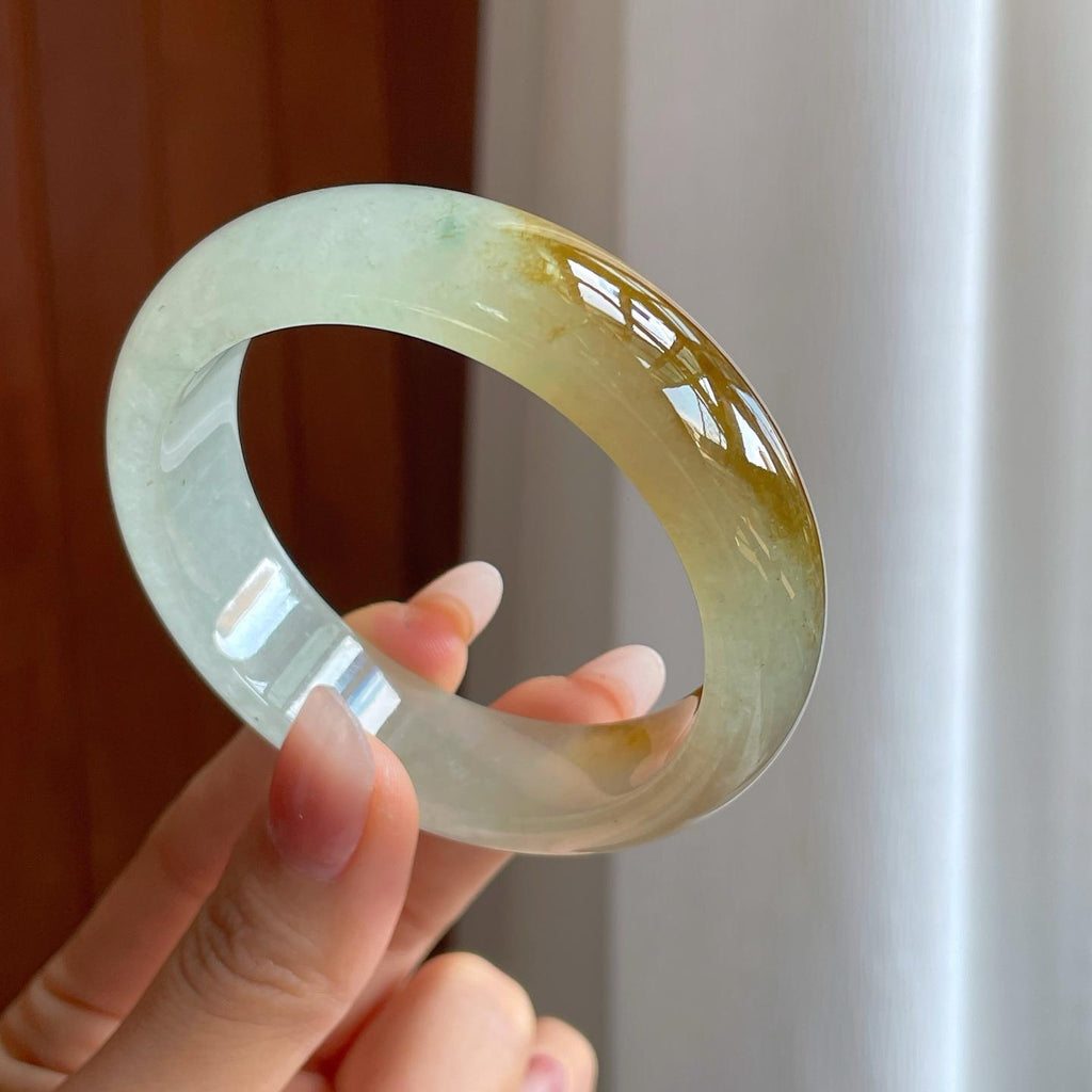 冰种带黄翡翡翠平安镯（56.5mm）（yc310607）