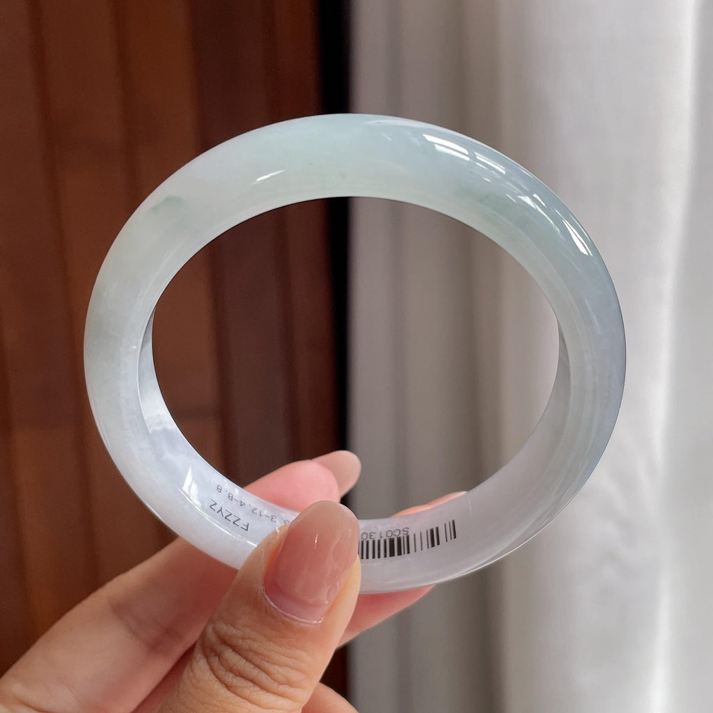 细糯冰淡底色正圈平安镯 56圈 天然缅甸A货翡翠（yc693796）