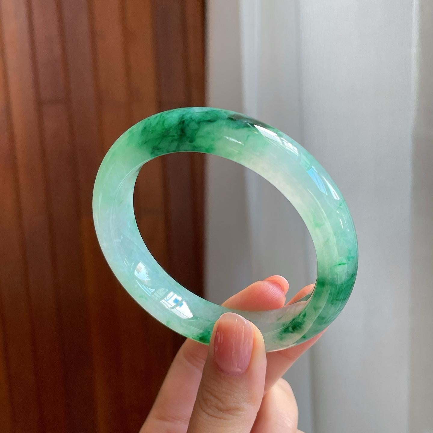 冰种飘花翡翠平安镯（57.2mm)（yc323913）