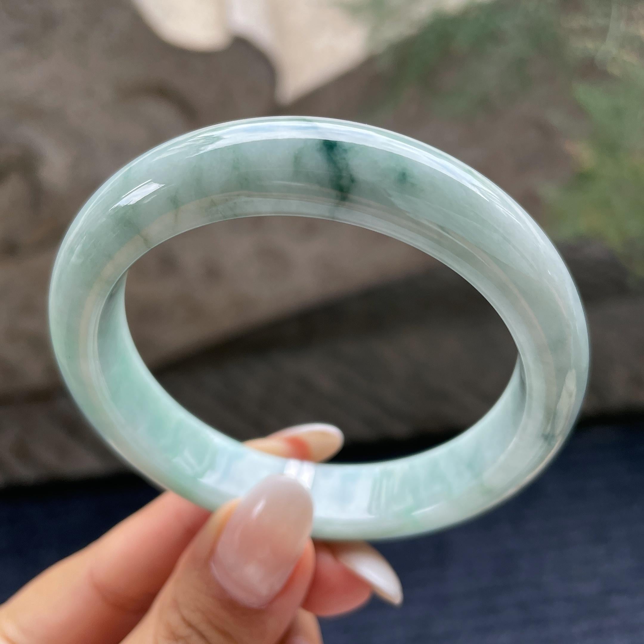 细糯种飘花正圈平安镯57.1圈     天然缅甸A货翡翠（yc421209）