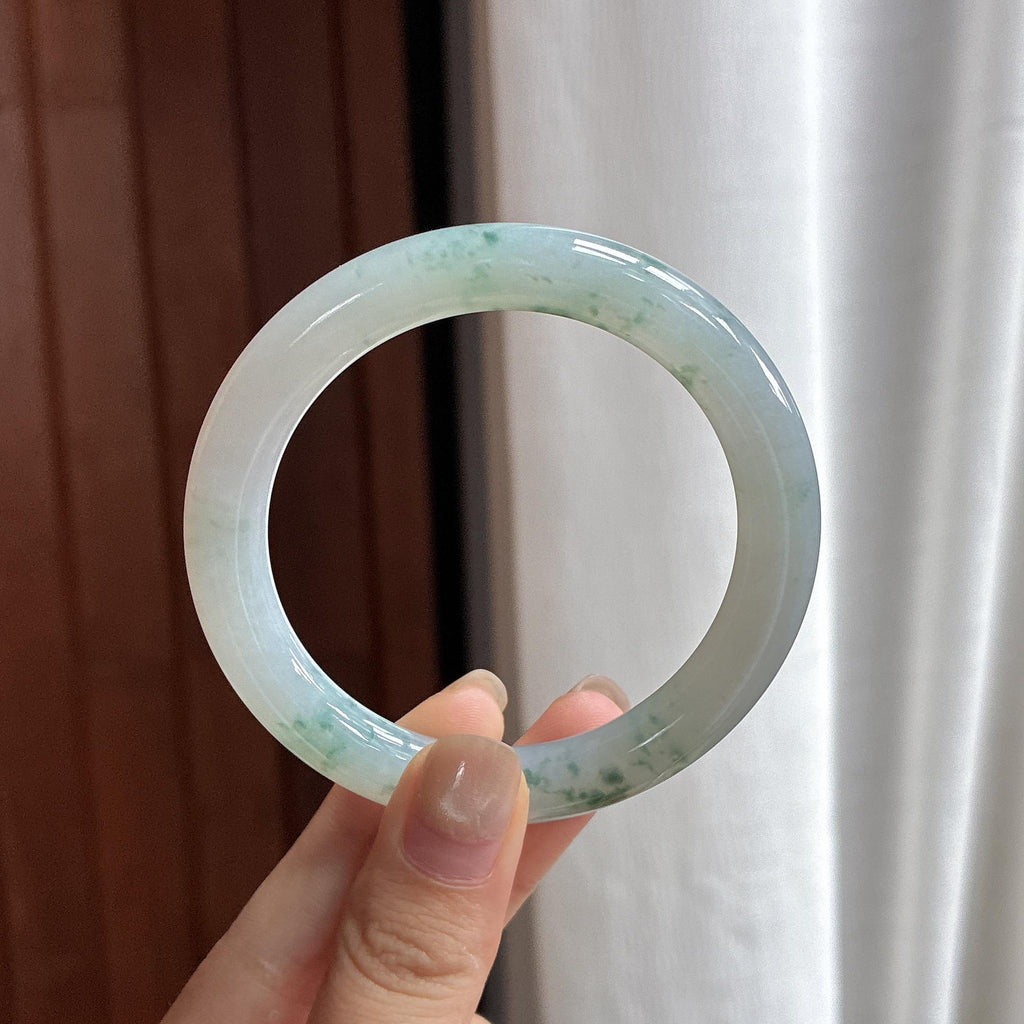 糯冰飘花圆条手镯 54圈 天然缅甸A货翡翠（yc483564）