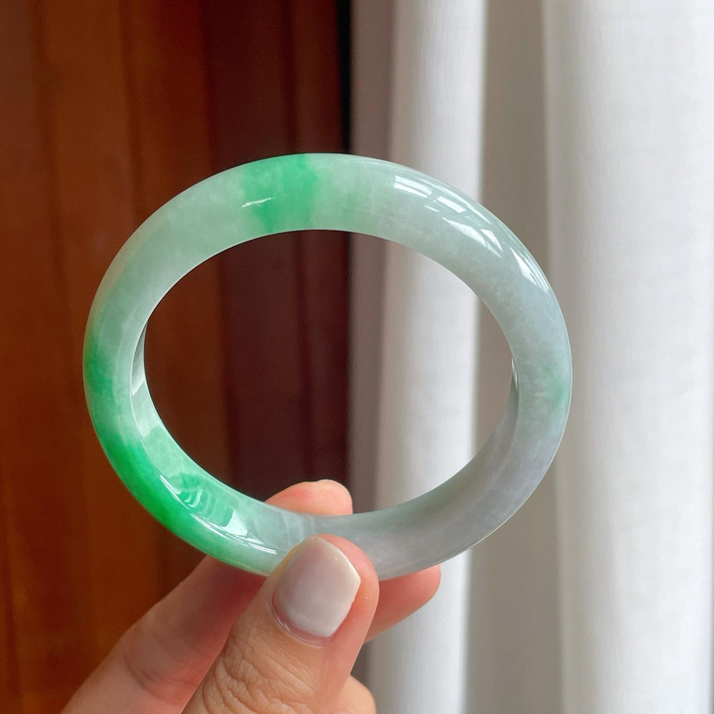 糯冰带色翡翠平安镯（56.5mm）（yc249159）